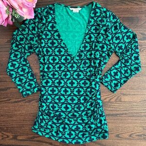 Boden green & navy wrap top, size 8US